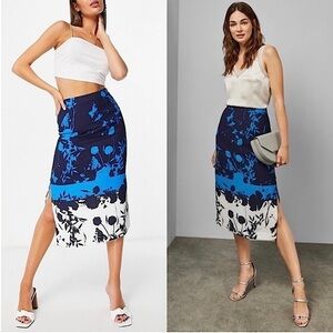 NWT‎ TED BAKER Floral Colorblock Stripe High Waist Side Slit Pencil Midi Skirt 2